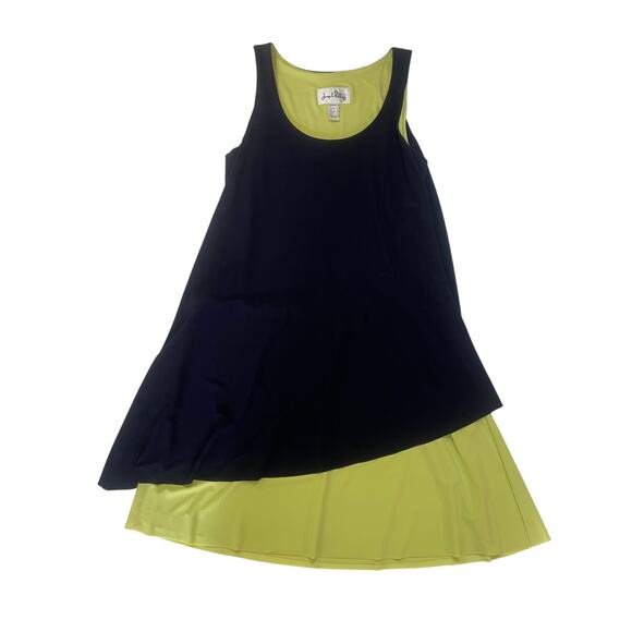 Joseph Ribkoff Asymmetrical Flowy Swing Dress Navy Blue Green - Size Women's 8 - Picture 3 of 10